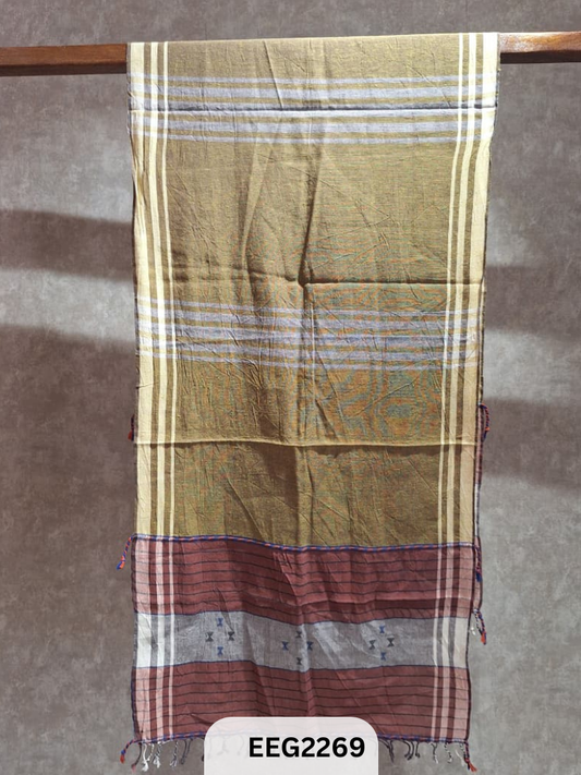 HANDWEAVED KALA COTTON STOLE WITH EXTRA WEFT TESSLES-2.2MTR*20INCH