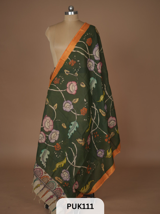 PURE PENKALAMKARI DUPPATTA - CHENNURI SILK