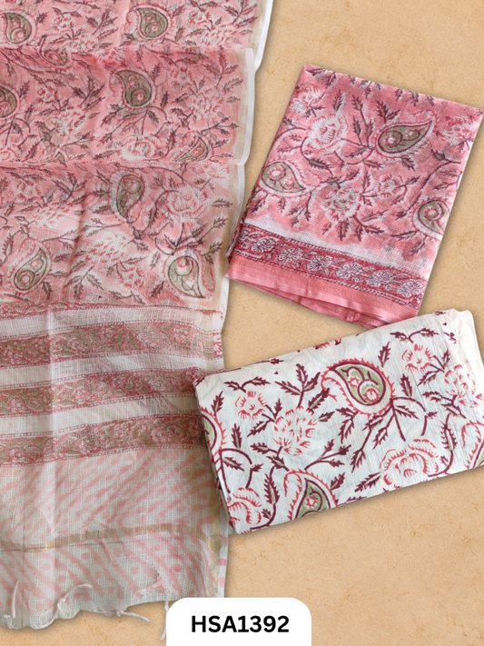 Hand block printed kota doriya suit top &duppta 2.5 meter