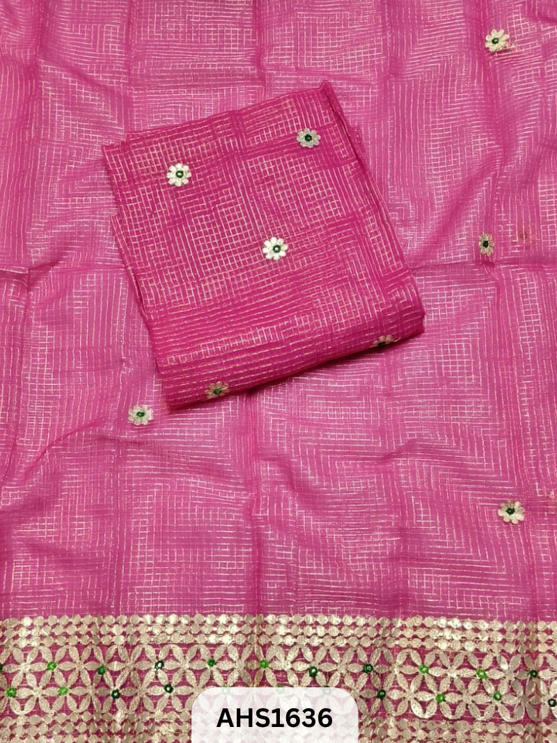 Kota Doria Check Gotta Patti Work Dress Material  - Top and Duptta 2.5mt