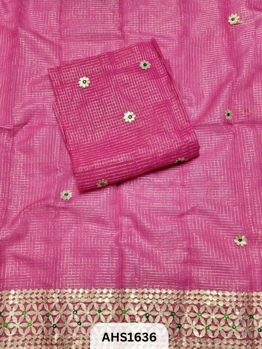 Kota Doria Check Gotta Patti Work Dress Material  - Top and Duptta 2.5mt