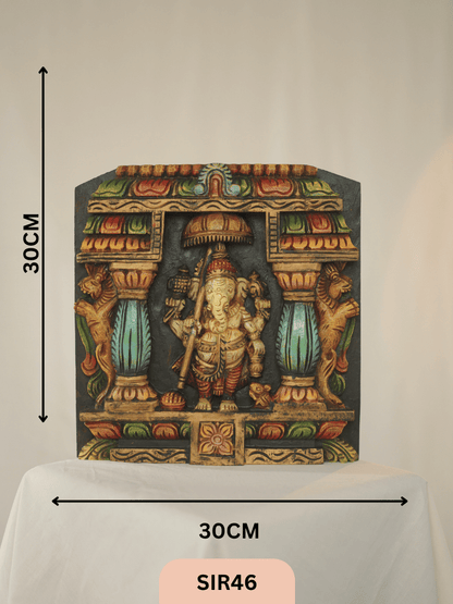 WOODEN LORD VINAYAGAR WITH UMBRELLA WALL FRAME - Height 12" INCH, WIDTH 12"INCH