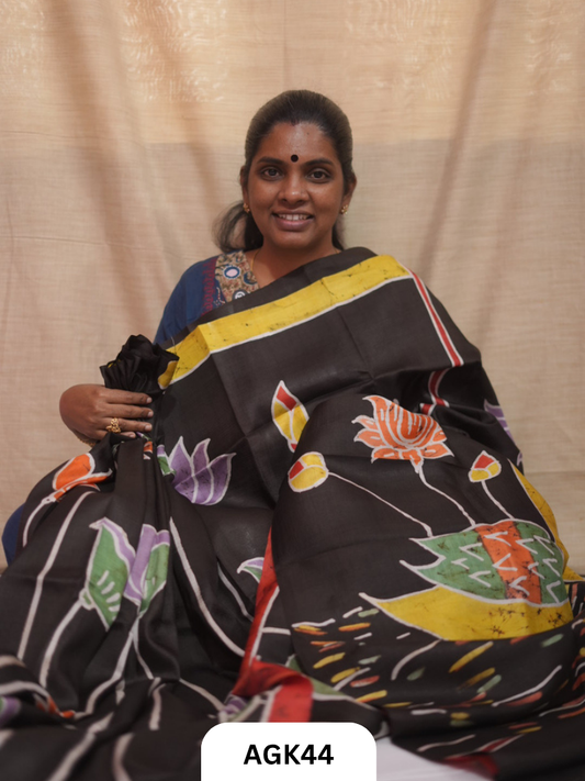 Premium Murshidabad 3-Ply Silk Hand Batik Saree – Silk Mark Certified