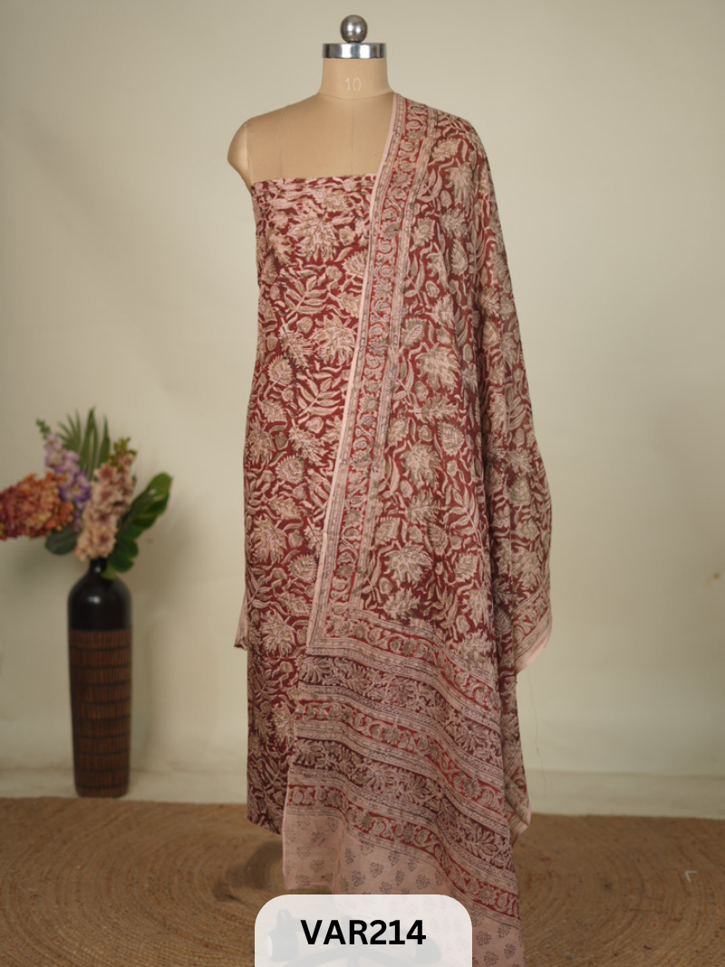 PURE HANDBLOCK KALAMKARI COTTON-2 PCS-TOP & DUPPATA