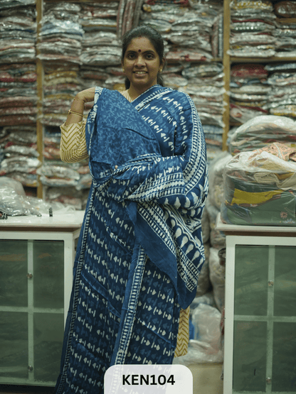 MODAL INDIGO DABU HANDBLOCK PRINT SAREE - NATURAL PROCESS