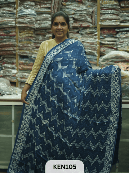 MODAL INDIGO DABU HANDBLOCK PRINT SAREE - NATURAL PROCESS