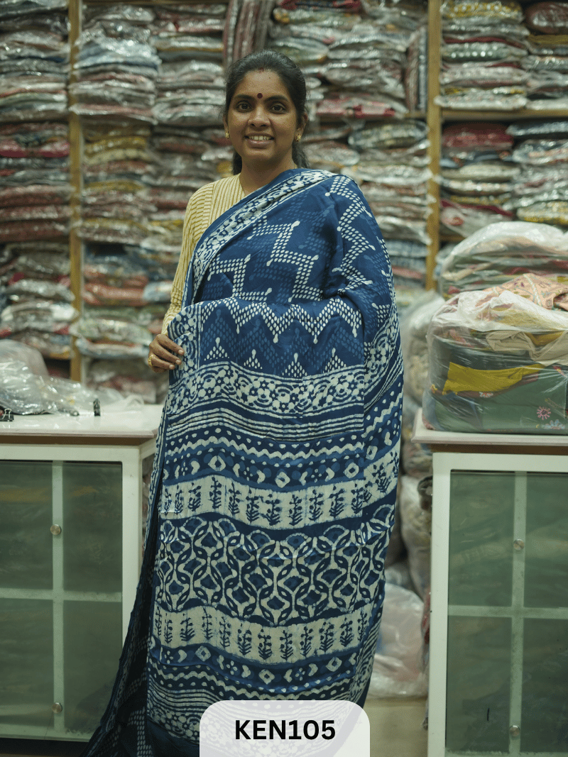 MODAL INDIGO DABU HANDBLOCK PRINT SAREE - NATURAL PROCESS