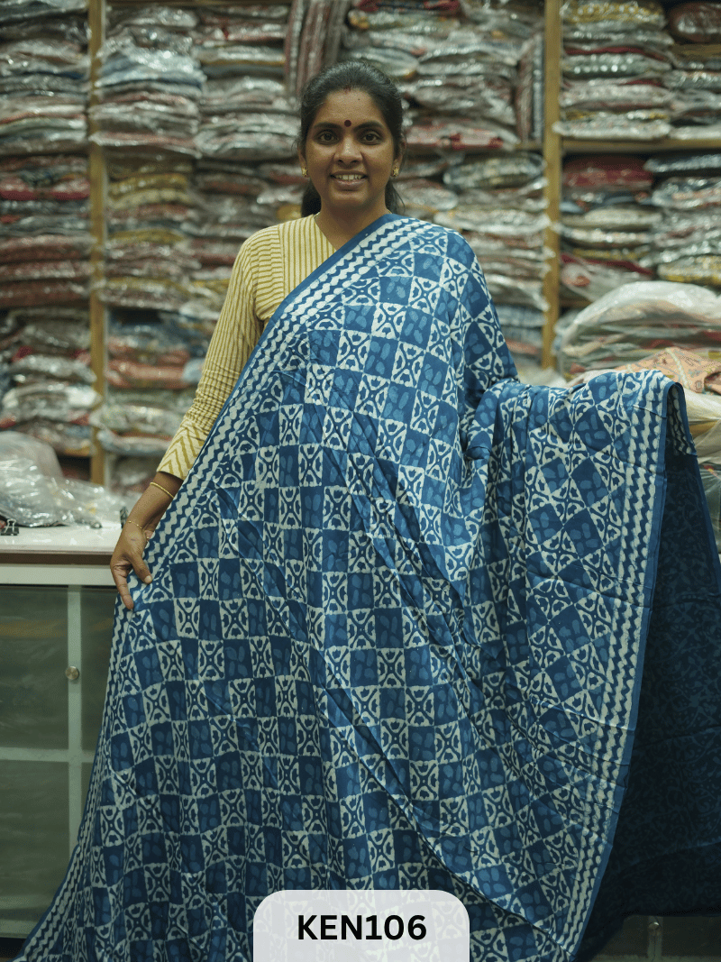 MODAL INDIGO DABU HANDBLOCK PRINT SAREE - NATURAL PROCESS