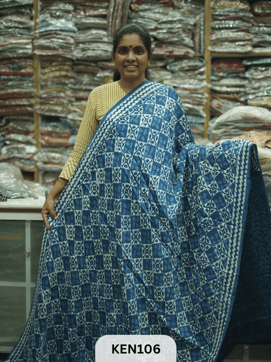 MODAL INDIGO DABU HANDBLOCK PRINT SAREE - NATURAL PROCESS