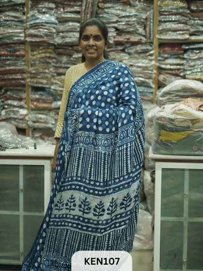 MODAL INDIGO DABU HANDBLOCK PRINT SAREE - NATURAL PROCESS