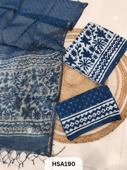 COTTON SUIT WITH KOTA DUPATTA - 3 PCS SET