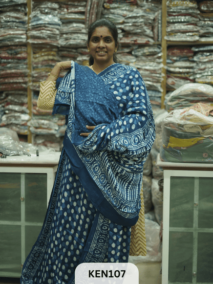 MODAL INDIGO DABU HANDBLOCK PRINT SAREE - NATURAL PROCESS
