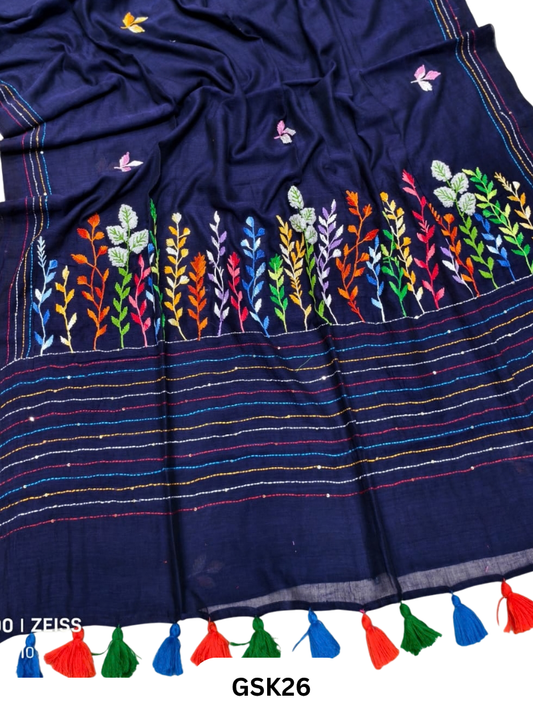 Pure Mul Cotton Saree With tassels