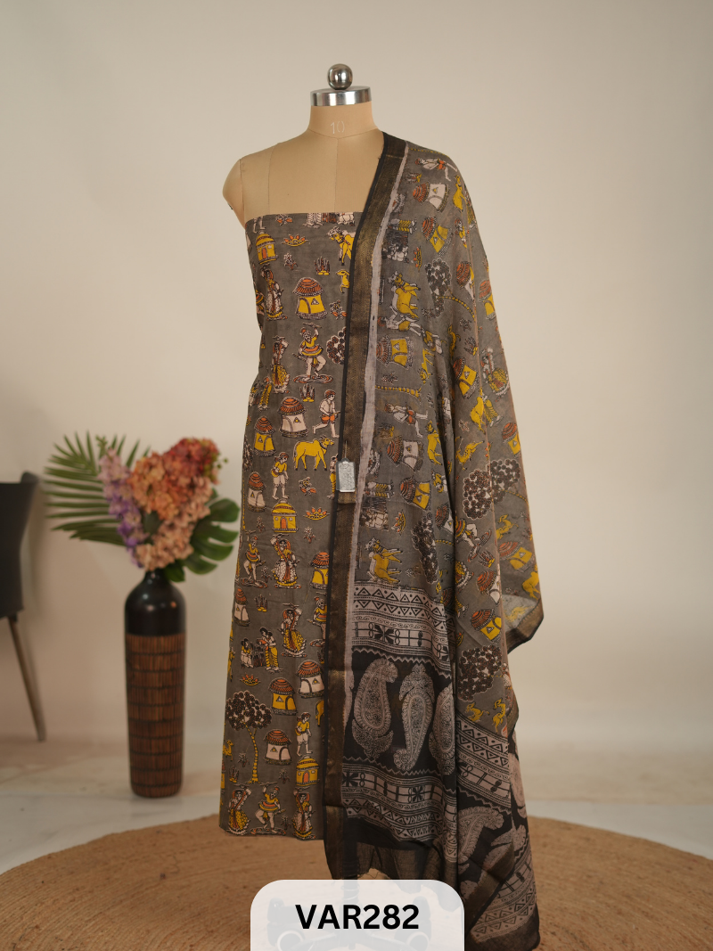 PURE HANDBLOCK KALAMKARI COTTON-2 PCS-TOP & DUPPATA