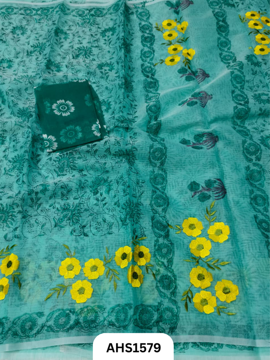 Kota Cotton Embroidery + Printed Saree