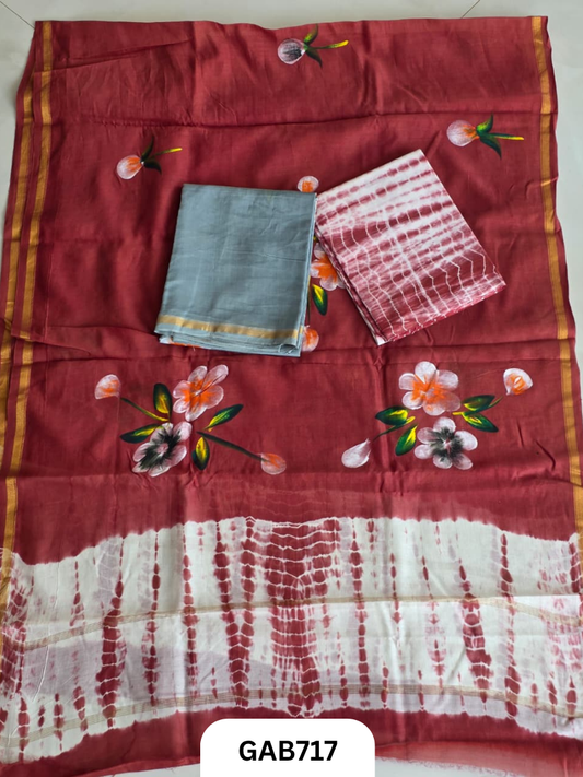 Hand Block Chanderi Silk Dress Materials Top 2.5 Mtrs Duptta 2.5 Mtrs