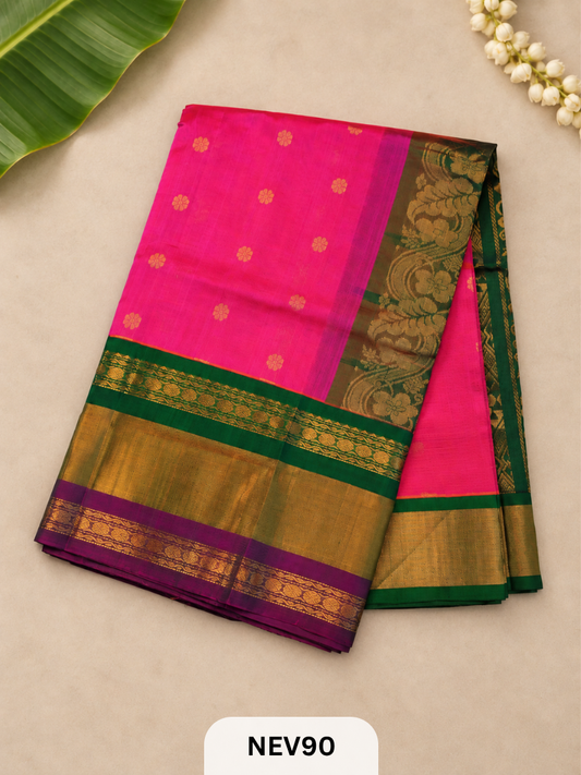 Korvai Pattu Long Border Body Butta Saree