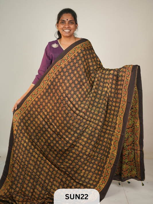 MODAL SILK WITH AJRAKH HANDBLOCK PRINT SAREE