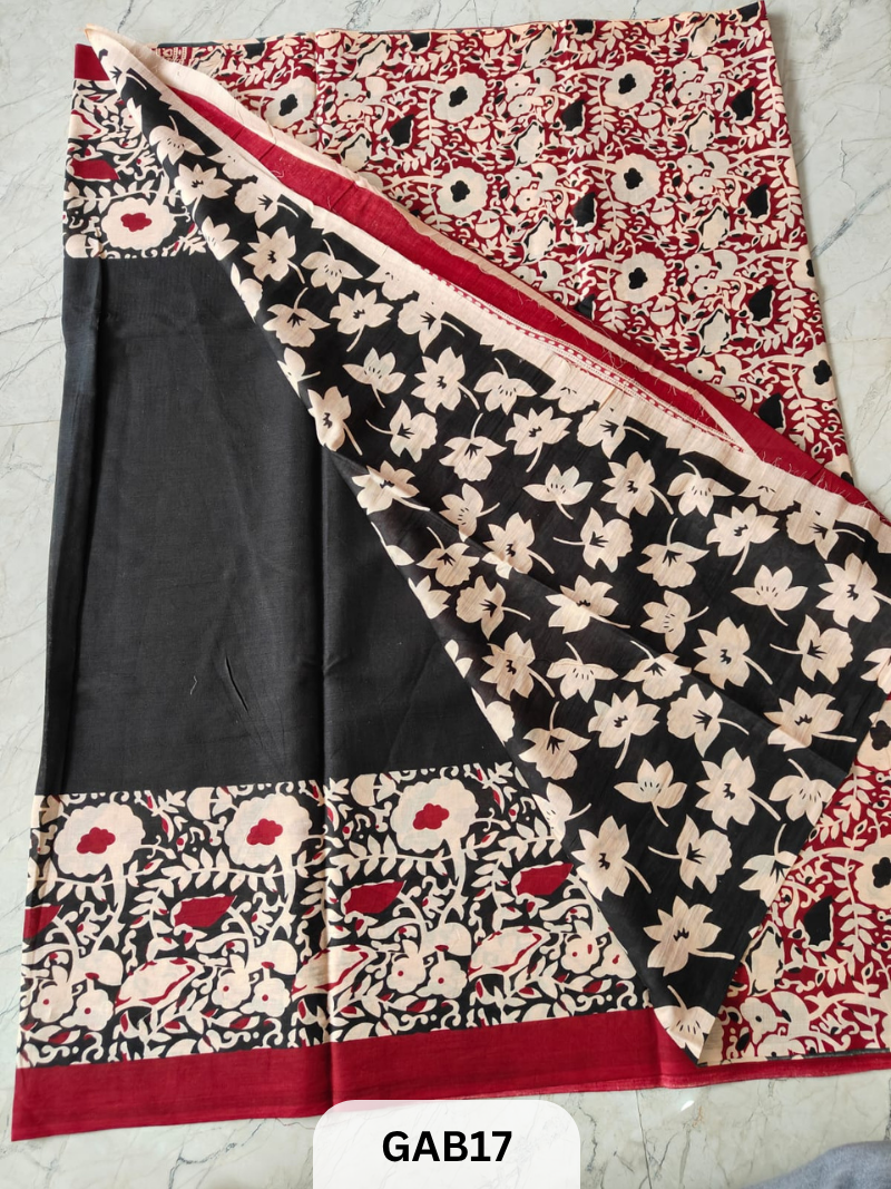 BAGRU PRINT COTTON MULMUL SAREES WITH BLOUSE-SAREE 5.5M +BLOUSE 1M