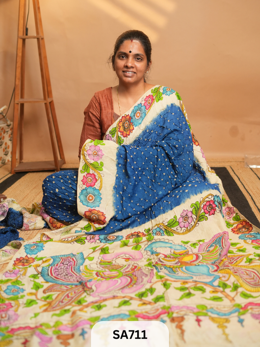 MODAL SILK + BANDHINI + PENKALAMKARI WORK - Fusion