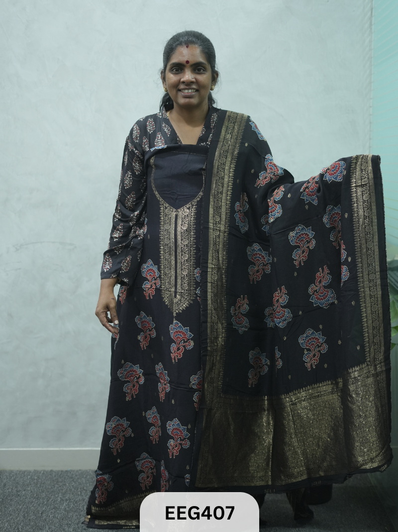 AJRAKH DOLA SILK 2 PCS-UNSTITCHED ( TOP 3.5MTR AND DUPPATA 2.25MTR ) - IMMEDIEATE DISPATCH