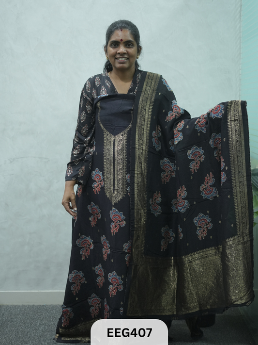 AJRAKH DOLA SILK 2 PCS-UNSTITCHED ( TOP 3.5MTR AND DUPPATA 2.25MTR ) - IMMEDIEATE DISPATCH