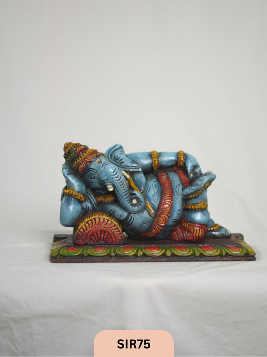 WOODEN SLEEPING GANESH - Height 9" INCH, WIDTH 16"INCH