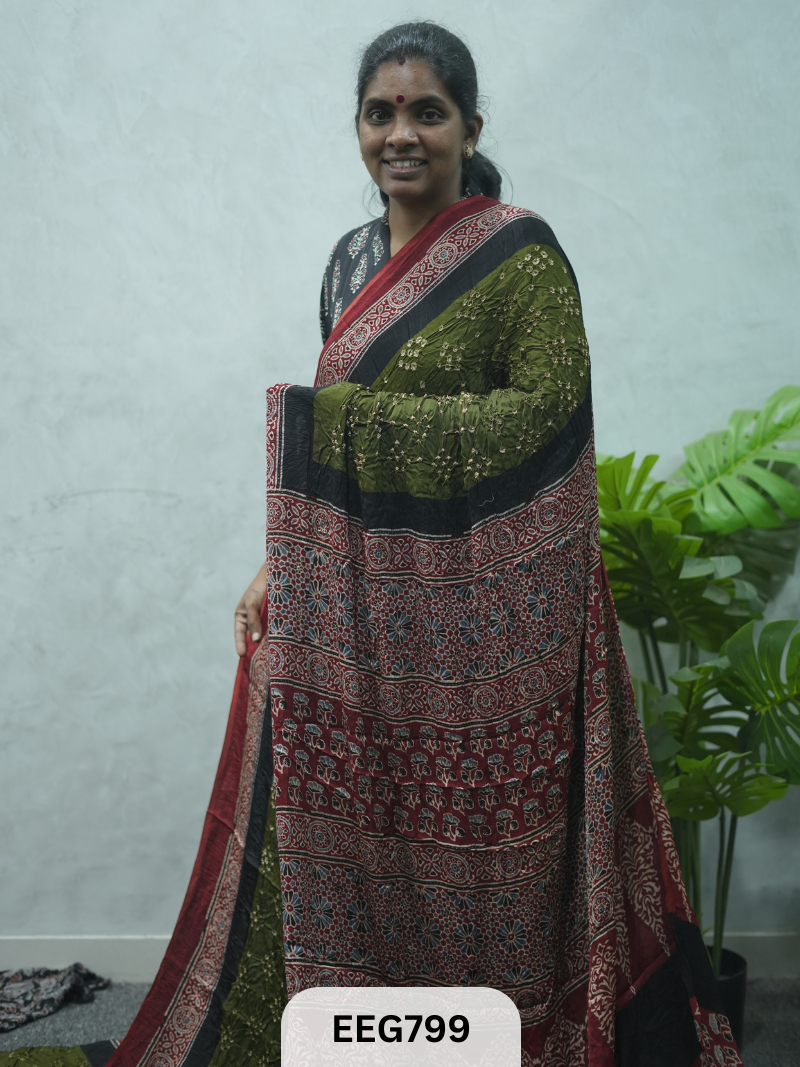 MODAL AJRAKH BANDHEJ SAREE