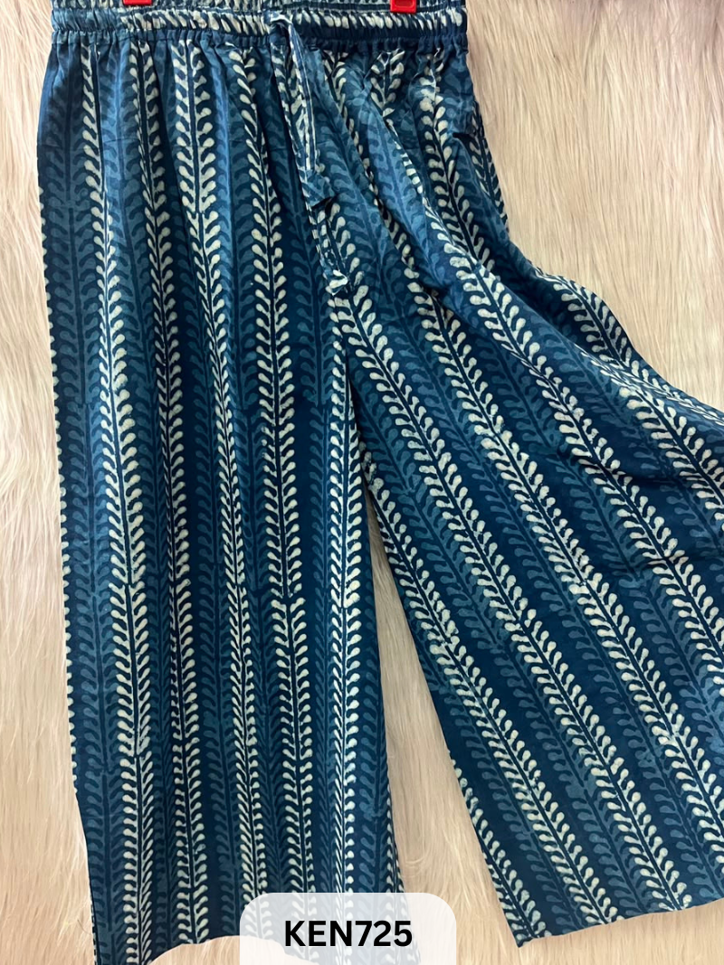 INDIGO COTTON PALAZO PANT FREESIZE-(22TO40INCH)