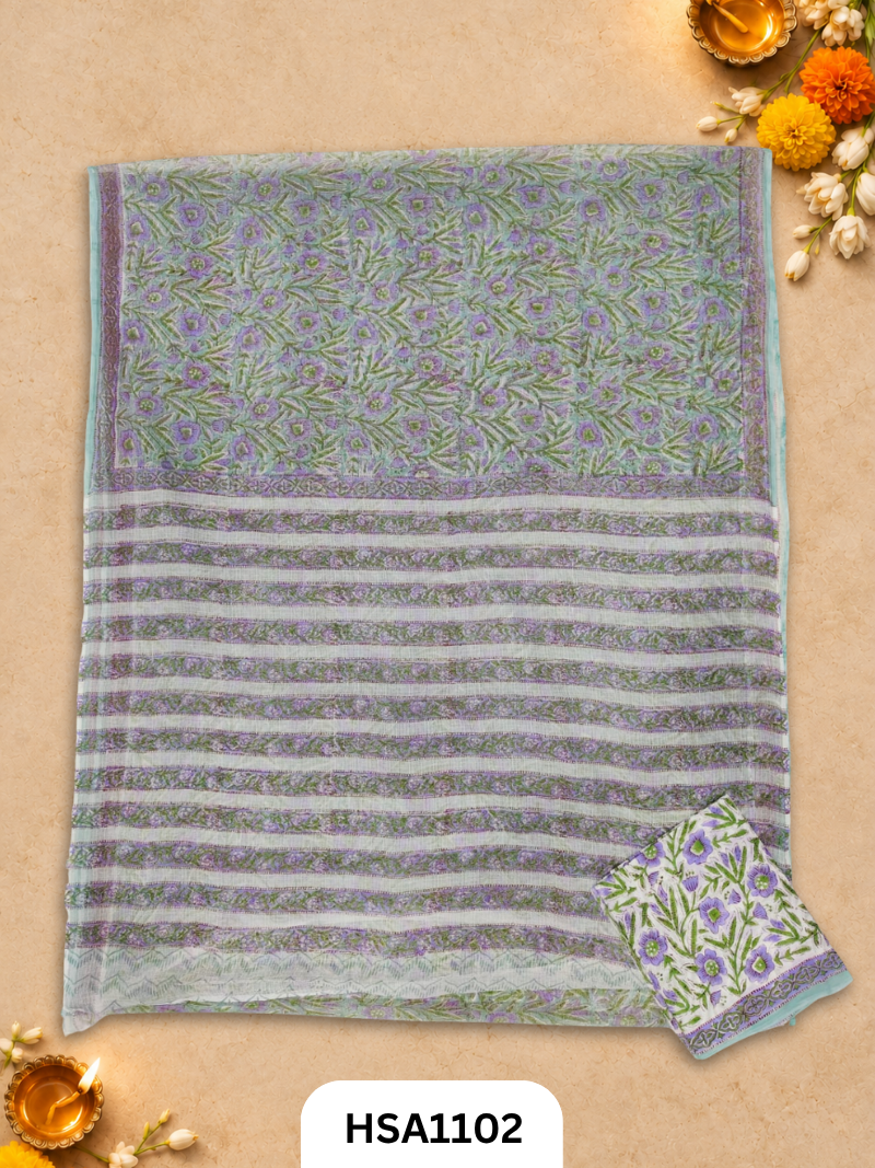 Hand Block Printed Traditional Designs & Multi Colour Combinations Kota Doria Sarees