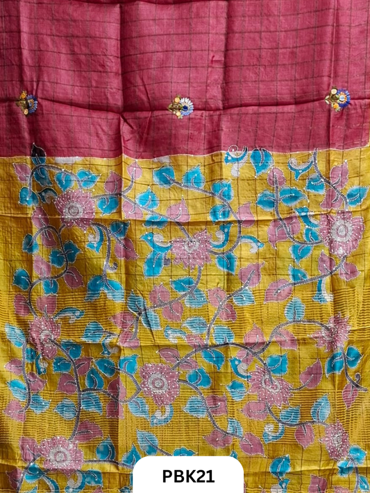 Pure Tussar Silk Saree with Heavy Embroidery & Bullion Stitch