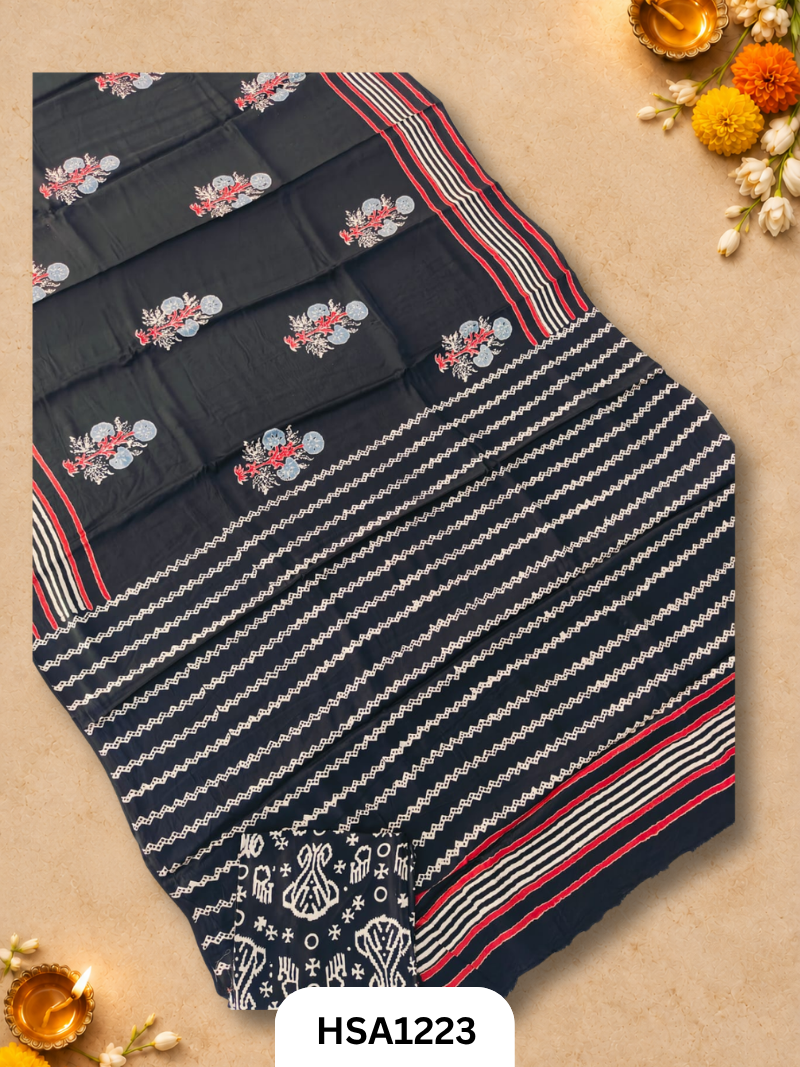 Hand Block Print Ajarkh Vanaspati Modal Silk Saree with blouse