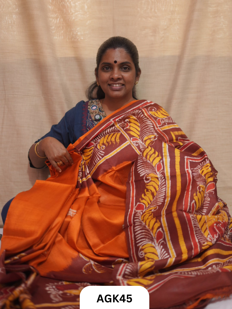 Premium Murshidabad 3-Ply Silk Hand Batik Saree – Silk Mark Certified