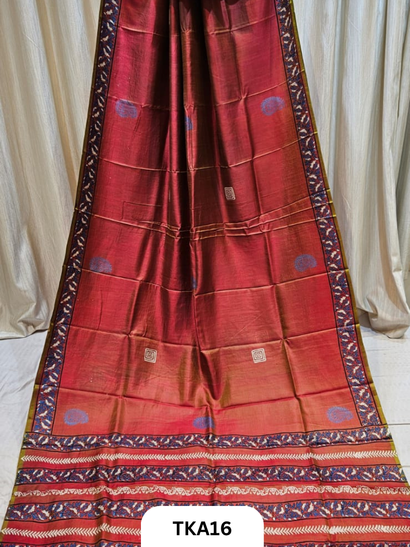 Pure Bishnupuri Silk Dual Shade Handblock