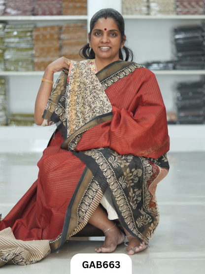 Hand Block Printed Maheshwari Silk Saree