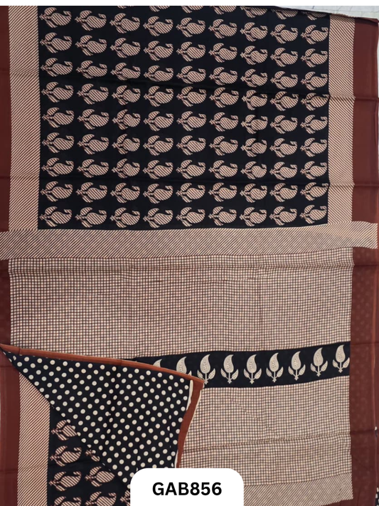 Bagru Block Print Cotton Mulmul Sarees With Running Blouse