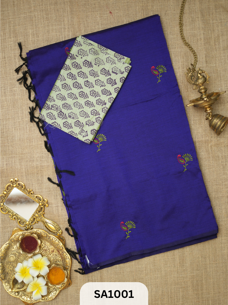 SILK COTTON EMBROIDERY HANDBLOCK SAREE
