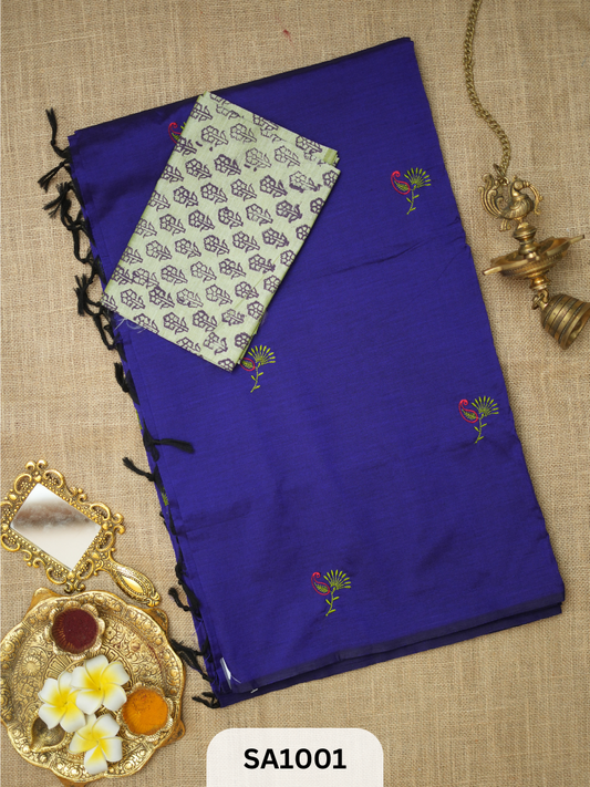 SILK COTTON EMBROIDERY HANDBLOCK SAREE