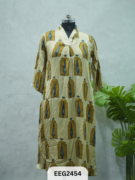 MODAL AJRAKH PRINT KURTI WITH PLEATS