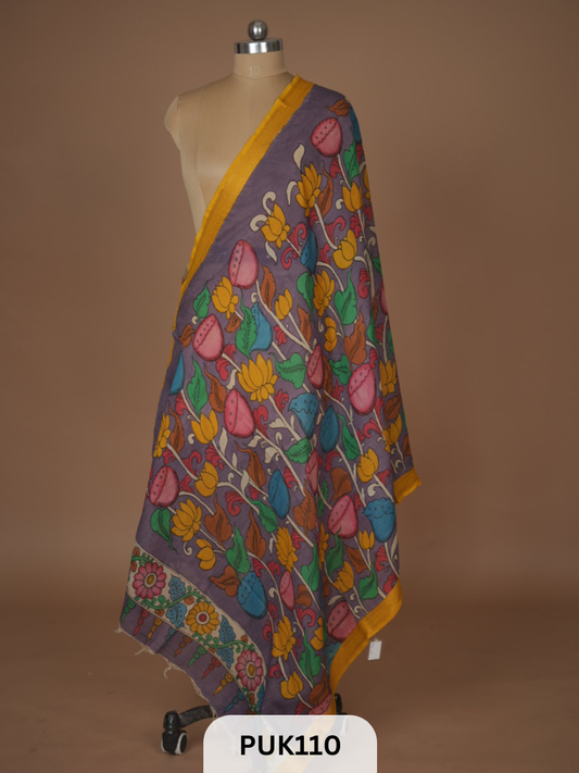 PURE PENKALAMKARI DUPPATTA - CHENNURI SILK