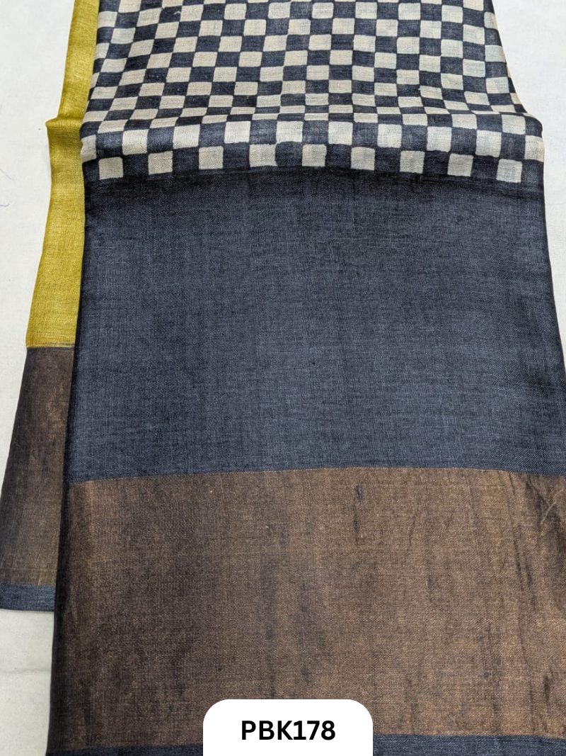 Premium Pure Tussar Silk Handblock Print Saree – Kolkata Special