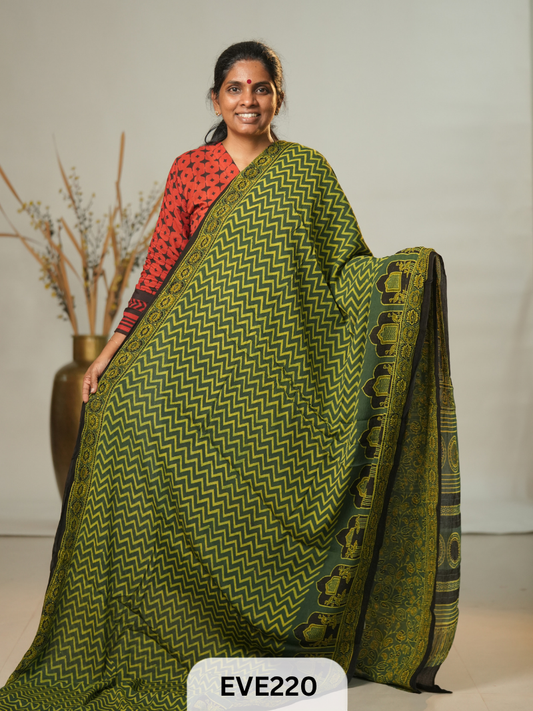 Chinon Chiffon Ajrakh Print Saree