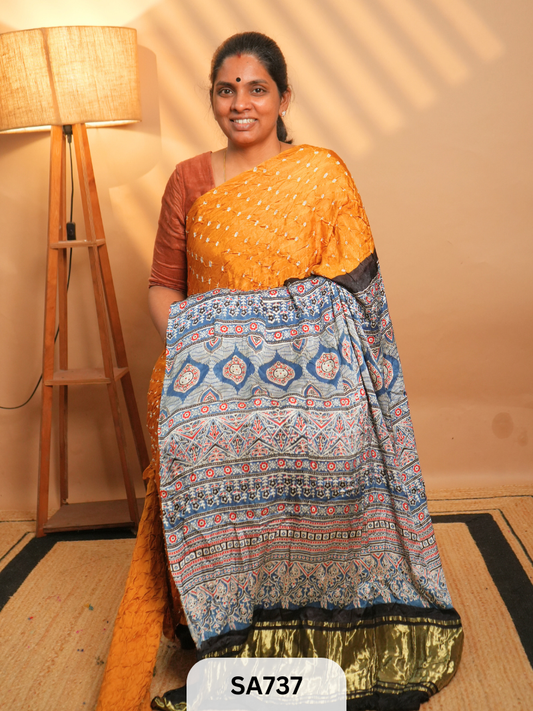 MODAL SILK | AJRAKH PRINT | BANDHEJ SAREE