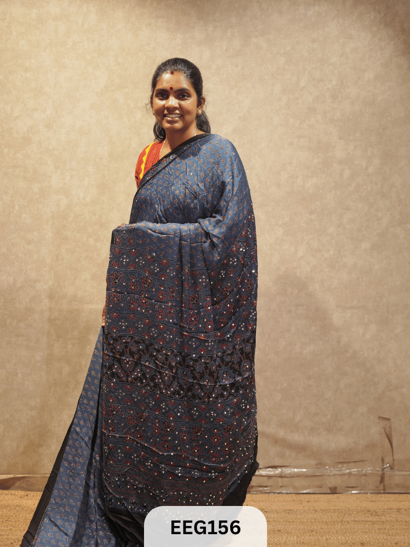 AJRAKH MODAL SAREE WITH MIRROR