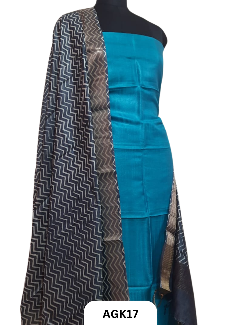 Silk Mark Certified Tussar Salwar Set with Hand Block Print