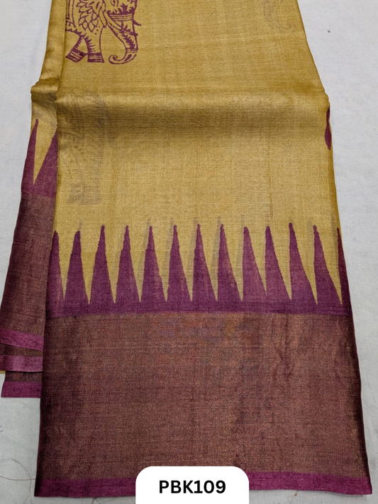 Premium Pure Tussar Silk Handblock Print Saree – Kolkata Special