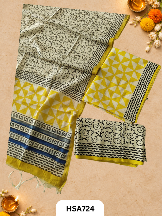 HandBlock Printed Chanderi Silk Dupatta With Cotton Suits -Top 2.5M Duptta 2.5M