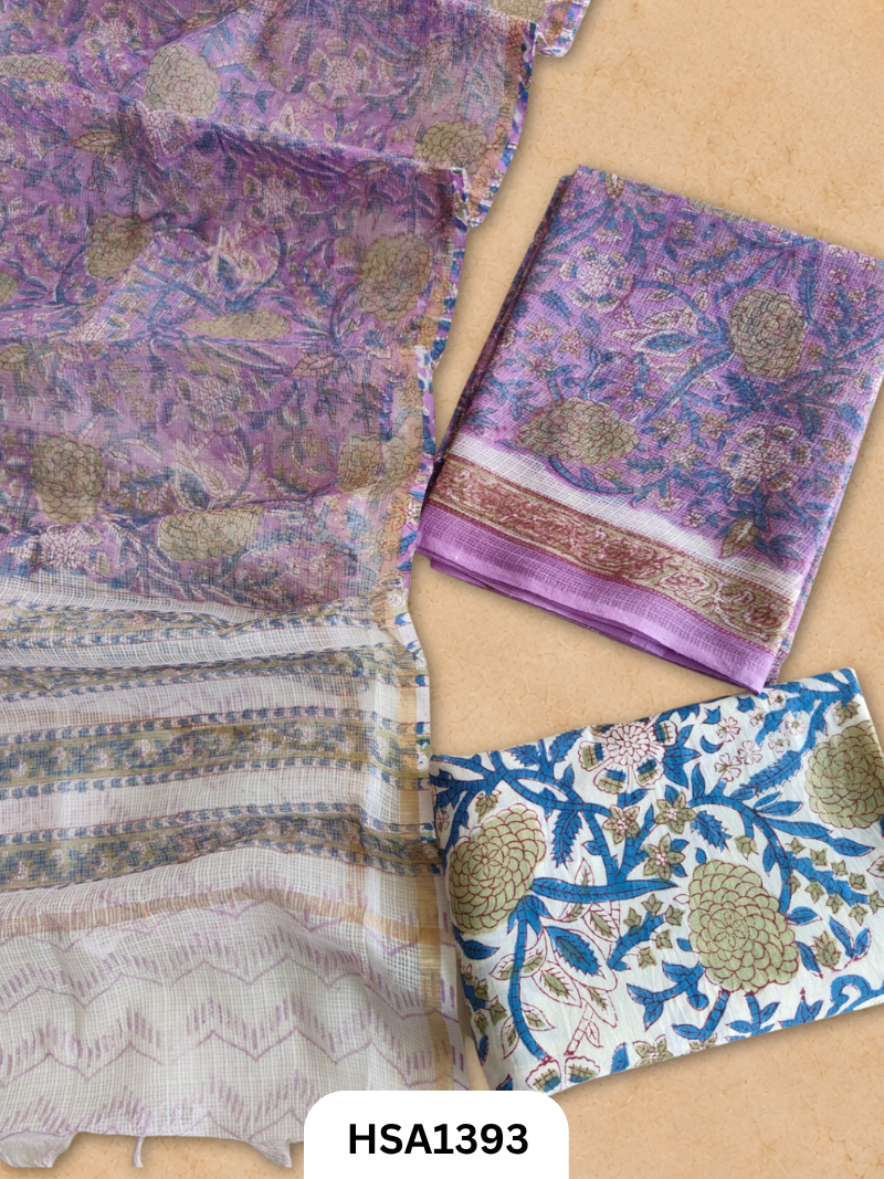 Hand block printed kota doriya suit top &duppta 2.5 meter