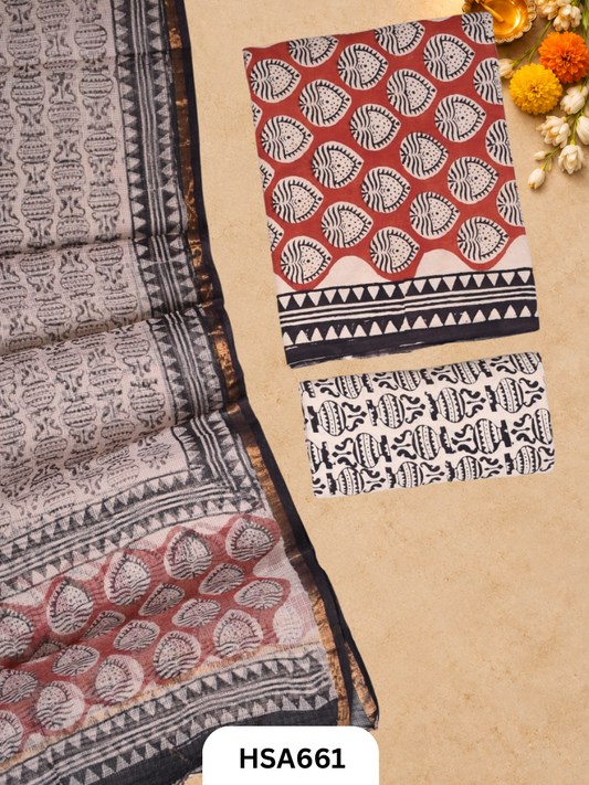 Handblock Printed Kota Doriya Dupatta With Cotton Suits Top 2.5mtr Dupatta 2.5mtr