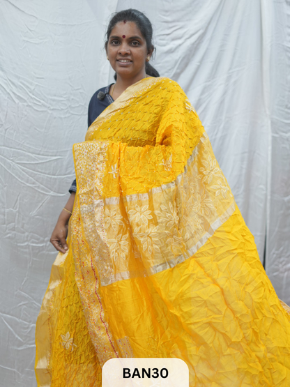 PURE RAW SILK WITH MEENAKARI BUTTA BANDHINI SAREE